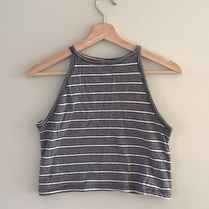 Striped high-neck crop top